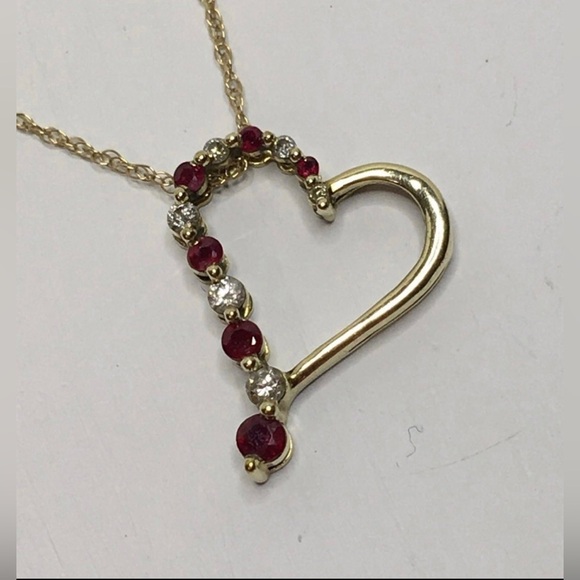 10k ruby and diamond heart necklace - Picture 1 of 9